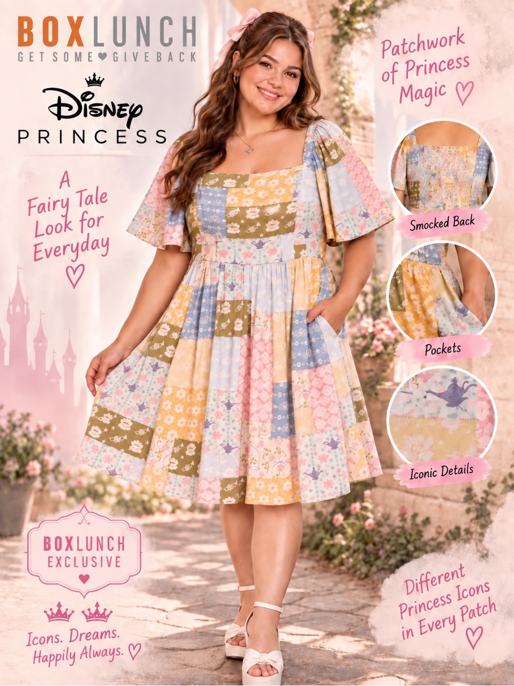 Disney Princess BoxLunch Patchwork Quilt Dress 2X NWT Plus Size Smocked Pockets